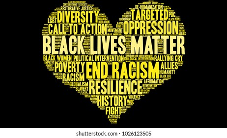 Black Lives Matter word cloud on a black background. 