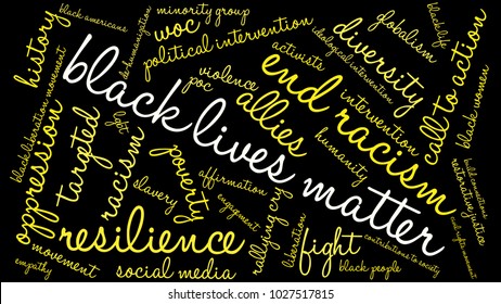 Black Lives Matter word cloud on a black background. 