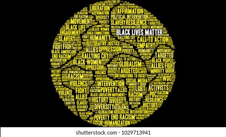 Black Lives Matter word cloud on a black background. 