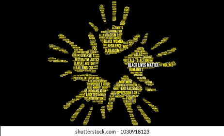 Black Lives Matter word cloud on a black background. 