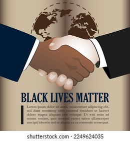 black lives matter with world map and shakehands 