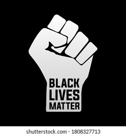 Black lives matter written on a black power fist , sign, banner design concept with black background. 