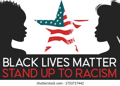 Black Lives Matter. Young African Americans: man and woman against racism. Black citizens are fighting for equality. The social problems of racism. Vector illustration.