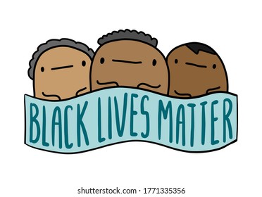 Black lives mattern hand drawn vector illustration in cartoon comic style lettering people together