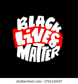 Black lives mattern hand lettering for protest of dark skin color. Banner for human right of black people in USA. Vector calligraphy illustration on red shapes and black background