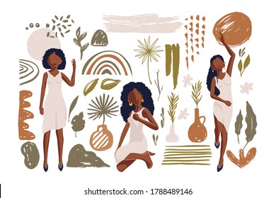 Black lives matters. Social concept with beautiful African American girl woman illustrations. Stop racism police violence. Flat vector illustration set.