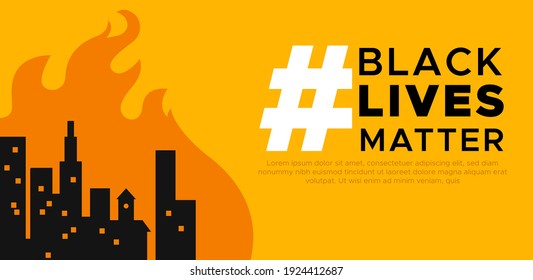 Black Life Web-Banner-Template Illustration für den Kampf gegen Diskriminierung oder internationale soziale Themen Veranstaltung. Modernes, flaches Design von aufständigem Stadtbrand mit Kopienraum.