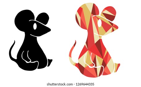 Black and Living Coral Color of Animal Rat. Vector Illustration for Graphic Design, Outline, Background, Logo, T-shirt and More.