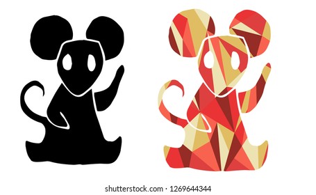 Black and Living Coral Color of Animal Rat. Vector Illustration for Graphic Design, Outline, Background, Logo, T-shirt and More.