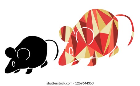 Black and Living Coral Color of Animal Rat. Vector Illustration for Graphic Design, Outline, Background, Logo, T-shirt and More.