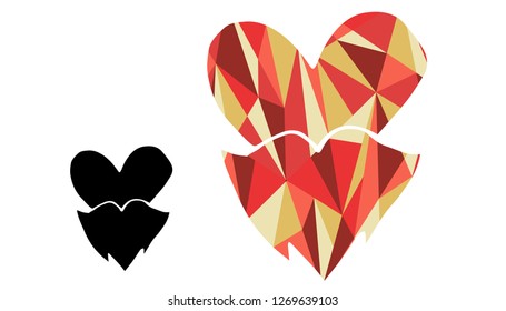 Black and Living Coral Color of Heart. Vector Illustration for Graphic Design, Outline, Background, Logo, T-shirt and More.