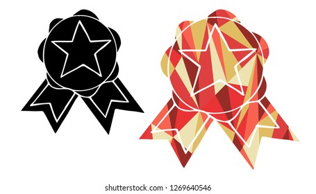 Black and Living Coral Color of Medal and Award. Vector Illustration for Graphic Design, Outline, Background, Logo, T-shirt and More.