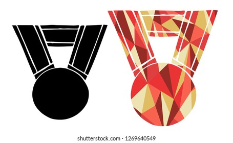 Black and Living Coral Color of Medal and Award. Vector Illustration for Graphic Design, Outline, Background, Logo, T-shirt and More.