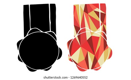 Black and Living Coral Color of Medal and Award. Vector Illustration for Graphic Design, Outline, Background, Logo, T-shirt and More.
