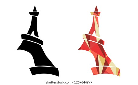 Black and Living Coral Color of Paris Eiffel Tower. Vector Illustration for Graphic Design, Outline, Background, Logo, T-shirt and More.