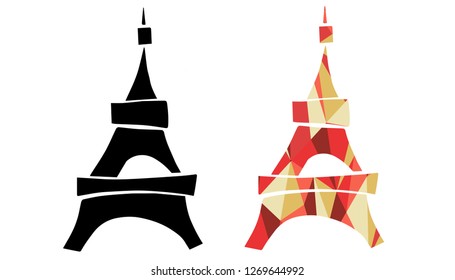 Black and Living Coral Color of Paris Eiffel Tower. Vector Illustration for Graphic Design, Outline, Background, Logo, T-shirt and More.