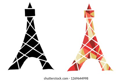 Black and Living Coral Color of Paris Eiffel Tower. Vector Illustration for Graphic Design, Outline, Background, Logo, T-shirt and More.