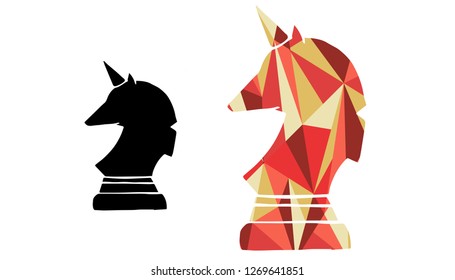 Black and Living Coral Color of Unicorn Horse. Vector Illustration for Graphic Design, Outline, Background, Logo, T-shirt and More.