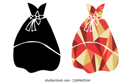 Black and Living Coral Color of Woman Fashion Dress. Vector Illustration for Graphic Design, Outline, Background, Logo, T-shirt and More.