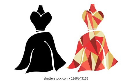 Black and Living Coral Color of Woman Fashion Dress. Vector Illustration for Graphic Design, Outline, Background, Logo, T-shirt and More.