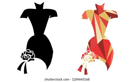 Black and Living Coral Color of Woman Fashion Dress. Vector Illustration for Graphic Design, Outline, Background, Logo, T-shirt and More.
