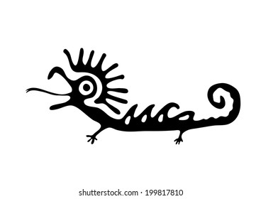 Black lizard or dragon in native style, vector illustration