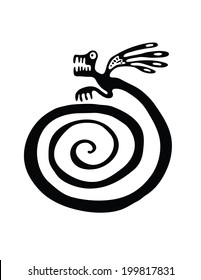 Black lizard or dragon in native style, vector illustration