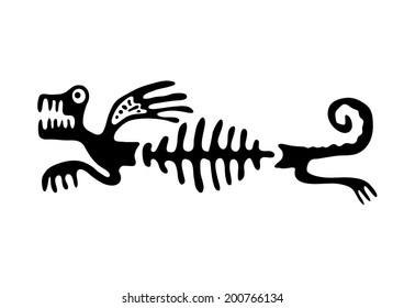 Black lizard or dragon in native style, vector illustration
