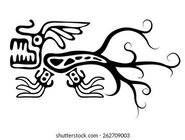 Black lizard or dragon in native style, vector illustration