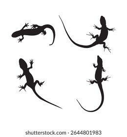 silhueta de lagarto preto rastejando ilustrações vetor réptil sobre fundo branco