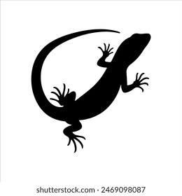 Silueta de lagarto negro aislado sobre fondo blanco. Diseño de Ilustración vectorial de íconos de lagarto.