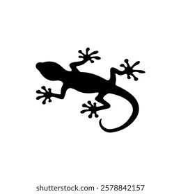 Black lizard silhouette vector illustration on white background.