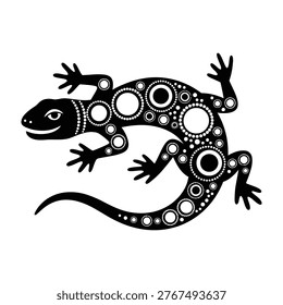 A black lizard with a white circles pattern on its body, creating a unique and eye-catching design, perfect for backgrounds, textures, or wildlife illustrations.