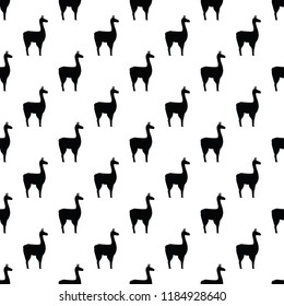 Black Llama silhouette seamless pattern on white background. Vector animal illustration. Design for fabric, wallpaper, textile and decor.