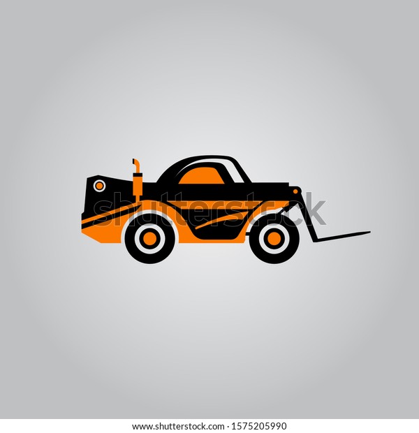 Black loader for lifting and transporting\
goods with orange blocks on a gray\
background