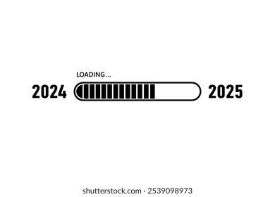 Schwarze Ladestange von 2024 bis 2025 auf weißem Hintergrund Neujahrskonzept	