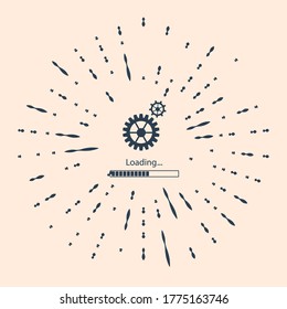 Black Loading and gear icon isolated on beige background. Progress bar icon. System software update. Loading process symbol. Abstract circle random dots. Vector Illustration