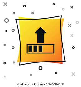 Black Loading icon isolated on white background. Upload in progress. Progress bar icon. Yellow square button. Vector Illustration