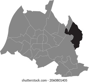 Black location administrative map of the Grötzingen district inside gray urban districts map of the German regional capital city of Karlsruhe, Germany