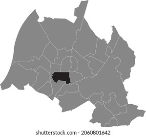 Black location administrative map of the Südweststadt district inside gray urban districts map of the German regional capital city of Karlsruhe, Germany