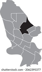 Black location administrative map of the Käfertal district inside gray urban districts map of the German regional capital city of Mannheim, Germany