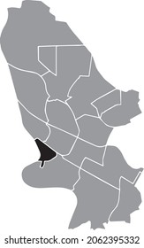 Black location administrative map of the Lindenhof district inside gray urban districts map of the German regional capital city of Mannheim, Germany