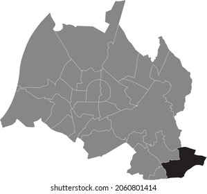 Black location administrative map of the Stupferich district inside gray urban districts map of the German regional capital city of Karlsruhe, Germany