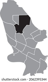 Mapa administrativo de ubicación negra del distrito Waldhof dentro de los distritos urbanos grises mapa de la capital regional alemana de Mannheim, Alemania