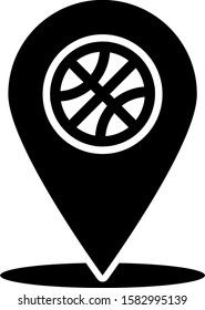 Black Location with basketball ball inside icon isolated on white background.  Vector Illustration