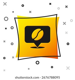 Locación negra con el icono del grano de café aislado en el fondo blanco. Botón cuadrado amarillo. Vector