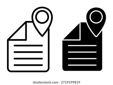 Iconos negros del archivo de la ubicación para las tareas de la colocación del mapa del uso del perno que marcan las referencias geográficas de los documentos del seguimiento del lugar y las herramientas de la navegación.
