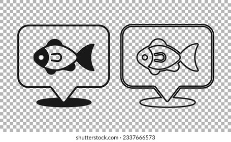 Black Location fishing icon isolated on transparent background. Fishing place.  Vector