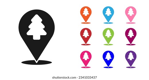 Black Location of the forest on a map icon isolated on white background. Set icons colorful. Vector