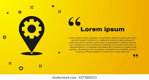 Black Location with gear icon isolated on yellow background.  Vector Illustration